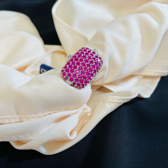 Ruby (natural) and White zircon ring in silver - Picture 1 of 12